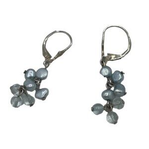 Fresh Water Pearl and Crystal Sterling Silver dangle drop Earrings Retro Preppy